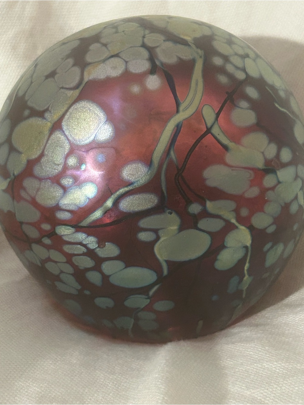 Tim Lazer Art Glass Paperweight 3.5" Signed 2008 Pink w/Leaves Sticks Silver - Picture 5 of 7